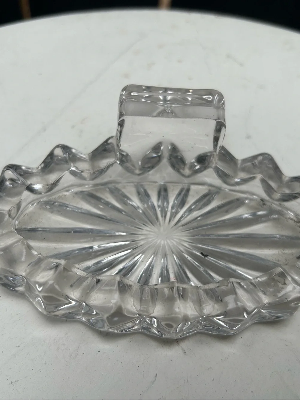 Fostoria American Clear glass individual ashtray with match stand